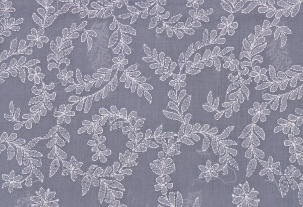 Hand-embroidered Lucknow Chikankari Grey Cotton Unstitched 3-Piece Kurti Set by Adrika