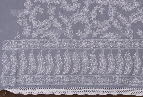 Traditional Lucknow Chikankari Grey Cotton Unstitched 3-Piece Kurti Set by Adrika
