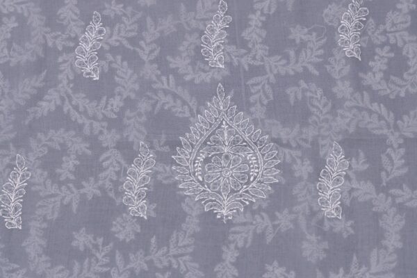 Elegant Lucknow Chikankari Grey Cotton Unstitched 3-Piece Kurti Set by Adrika