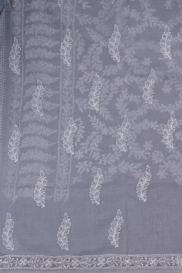 Handcrafted Lucknow Chikankari Grey Cotton Unstitched 3-Piece Kurti Set by Adrika