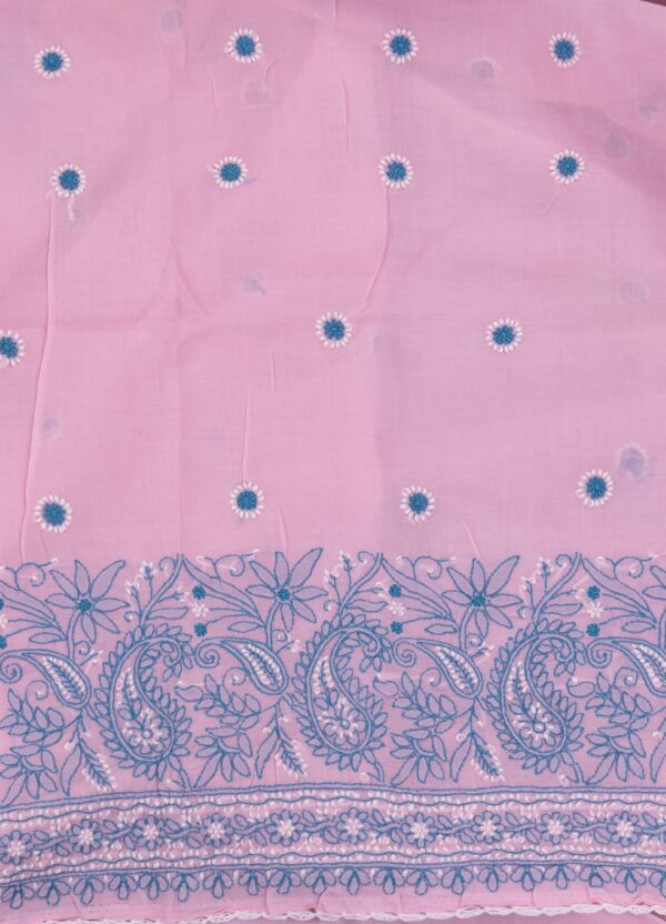 Hand-embroidered Lucknow Chikankari Pink Cotton Unstitched 3-Piece Kurti Set by Adrika