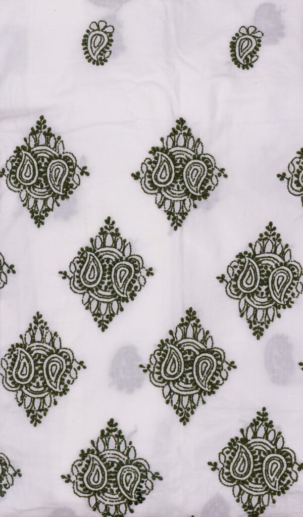 Hand-embroidered Lucknow Chikankari White Cotton Unstitched Kurti by Adrika
