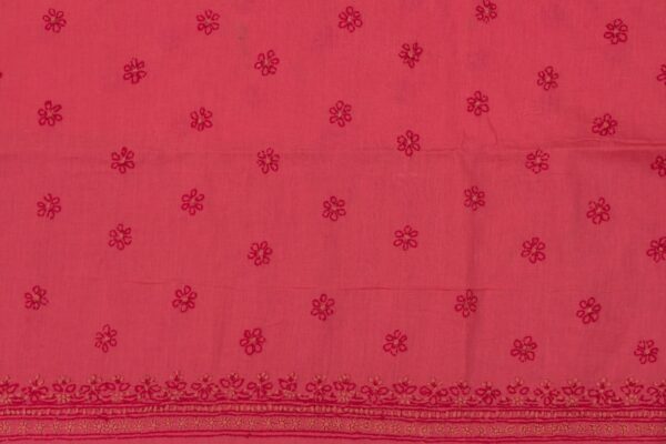 Adrika's luxurious Lucknow Chikankari Pastel Scarlet Cotton Unstitched 3-Piece Kurti Set with intricate detailing