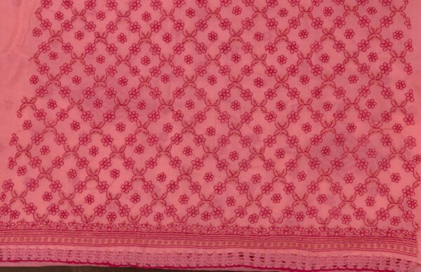 Traditional Lucknow Chikankari Pastel Scarlet Cotton Unstitched 3-Piece Kurti Set by Adrika