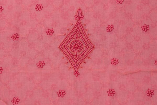 Elegant Lucknow Chikankari Pastel Scarlet Cotton Unstitched 3-Piece Kurti Set by Adrika