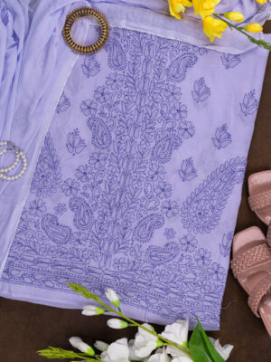 Adrika's Ethnic Lucknow Chikankari Cotton Unstitched 3-Piece Kurti Set
