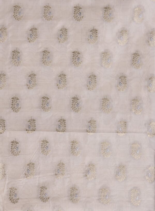 Handcrafted Banarasi Chiniya Silk Off White Kurti & Royale Blue Dupatta Unstitched 2-Piece Set by Adrika