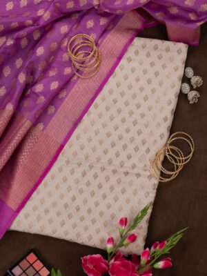 Adrika's Banarasi Tussar Silk Kurti & Lavender Pink Georgette Dupatta Set