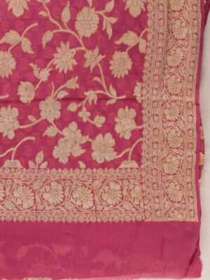 Handcrafted Pure Handloom Banarasi Chiffon Rose Pink Kurti & Dupatta Set with Zari Work by Adrika