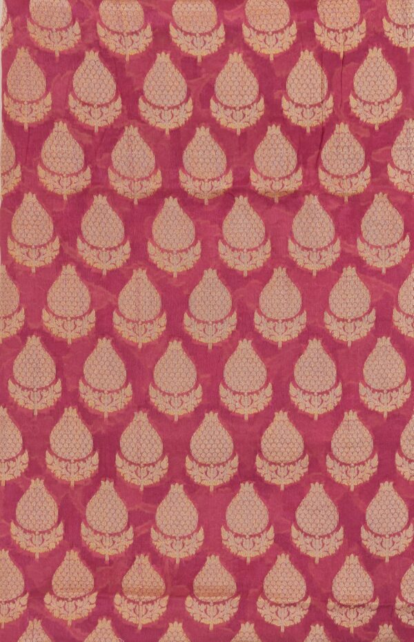 Adrika's luxurious Pure Handloom Banarasi Chiffon Rose Pink Kurti & Dupatta Set with intricate Zari detailing