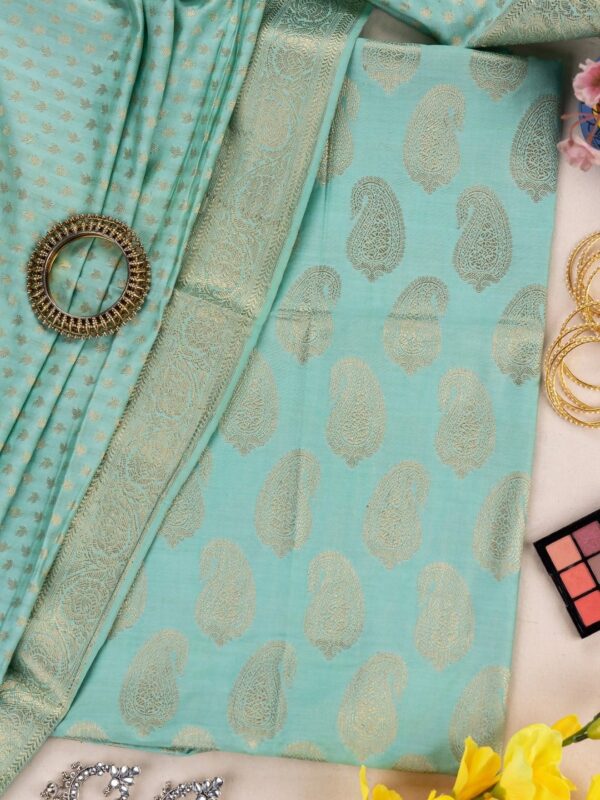 Adrika's Banarasi Butter Silk Sea Green Kurti & Dupatta Set with Golden Zari Work