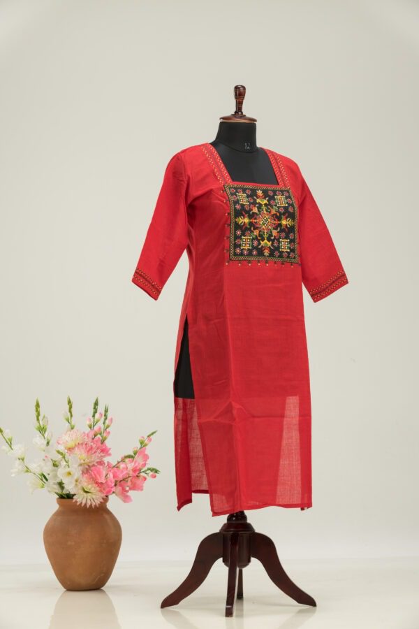 Traditional Hand Embroidered Khadi Cotton Kurti by Adrika