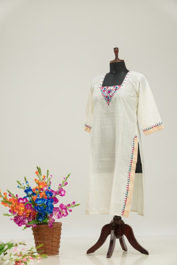 Elegant Hand Embroidered Mangalgiri Cotton Kurti by Adrika