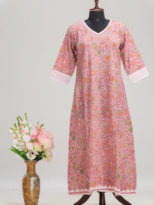 Adrika's Long Cotton Dress with Hand-Block Print
