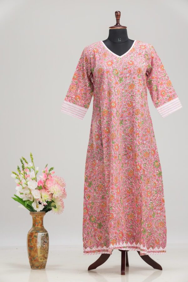 Adrika's Long Cotton Dress with Hand-Block Print