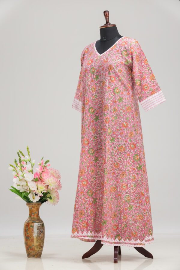 Stylish Cotton Hand-Block Long Dress