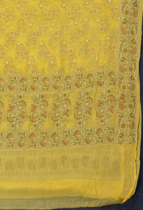 Traditional Banarasi Chiffon Yellow Coloured Kurti & Dupatta Set with Meenakari Work by Adrika