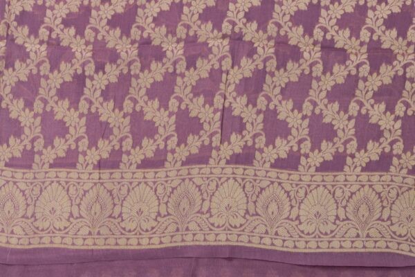 Adrika's luxurious Pure Handloom Banarasi Chiffon Opera Mauve Kurti & Dupatta Set with intricate Zari detailing