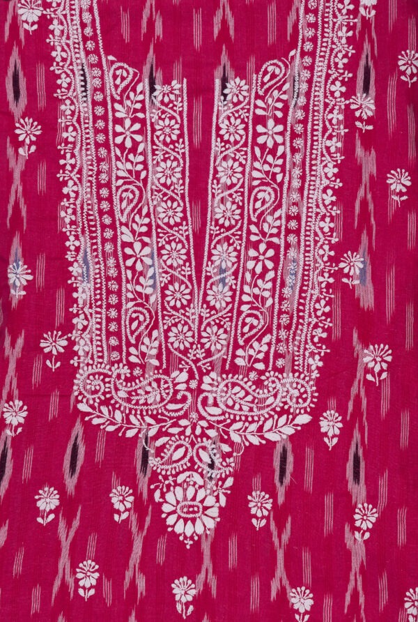 Traditional Lucknow Chikankari Cotton Ikkat Unstitched Kurti by Adrika