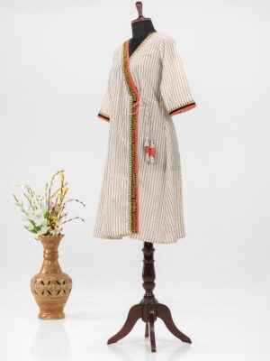 Adrika's elegant cotton dress featuring hand-block print and embroidery