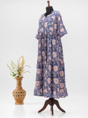 Handcrafted Cotton Long Dress with Artisanal Print