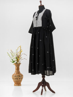 Elegant long Jamdani dress with intricate weaving