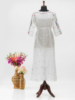 Stylish Jamdani cotton dress with floral details