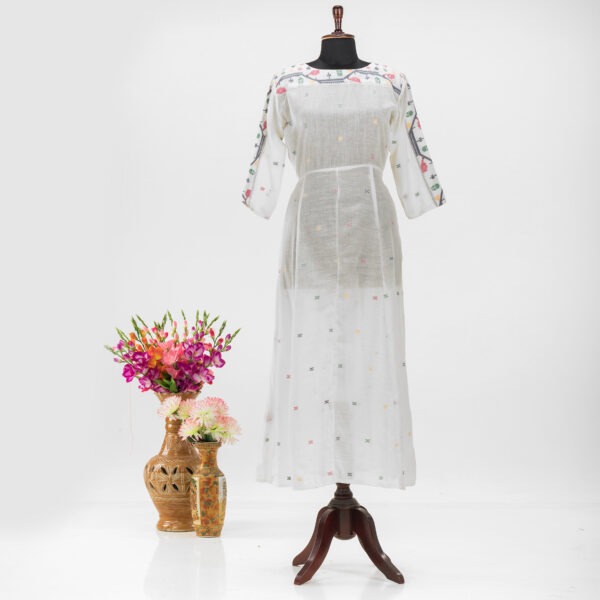 Stylish Jamdani cotton dress with floral details