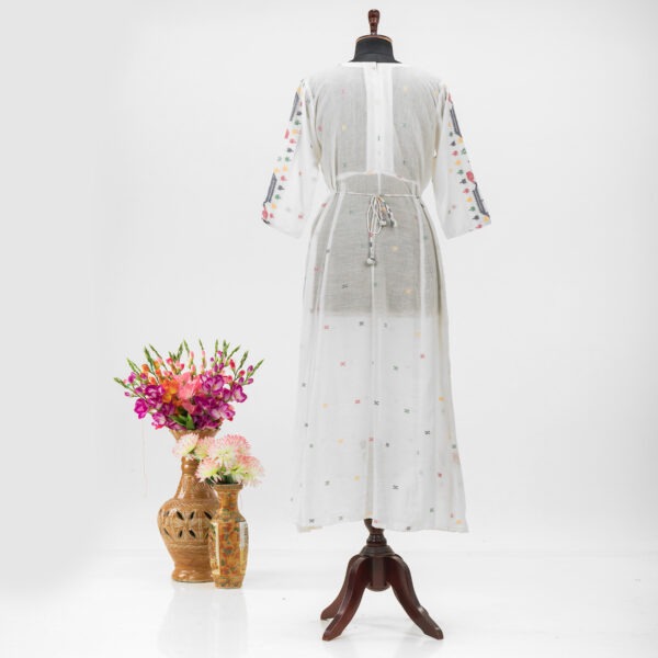 Artisanal Jamdani cotton dress with floral motifs
