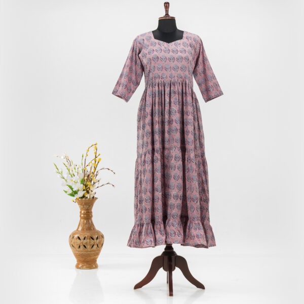 Adrika's Cotton Dress: Hand-Blocked Floral Design