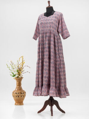 Adrika's Floral Block Print Dress: Elegant Cotton Style