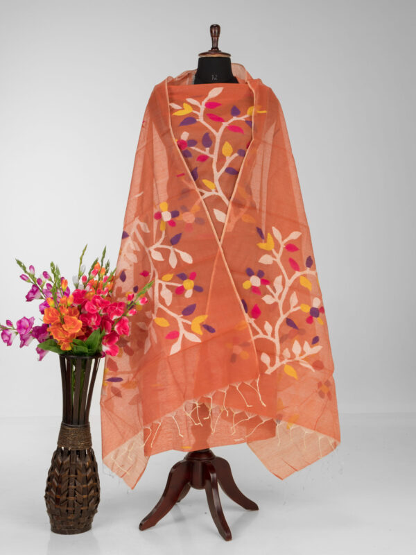 Adrika’s Pure Handloom Muslin Dhakai Jamdani Unstitched Kurti With Dupatta