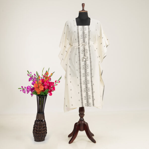 Khadi Dhakai Cotton Kaftan by Adrika featuring handwoven details