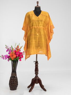 premium handloom Murshidabad silk kaftan with unique block prints