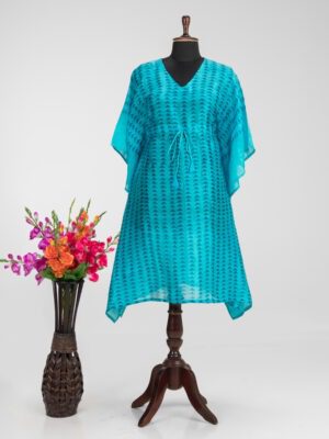 Adrika's elegant handloom Murshidabad silk kaftan with block prints