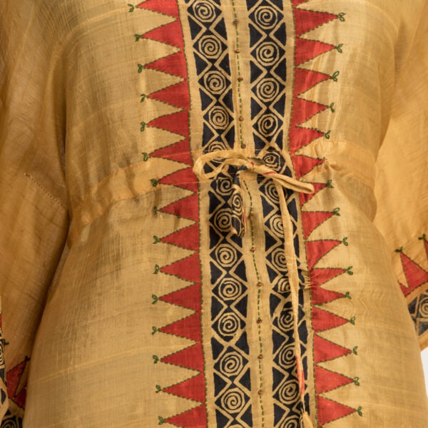Pure handloom Murshidabad silk kaftan with intricate hand block designs