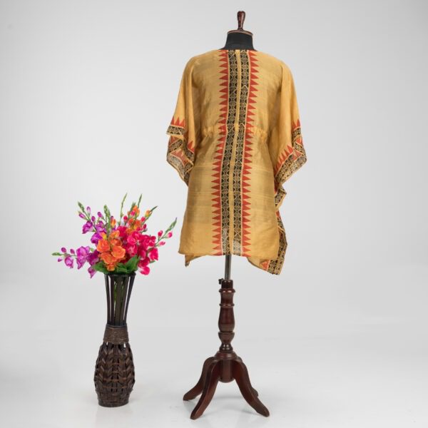elegant handloom Murshidabad silk kaftan with block prints