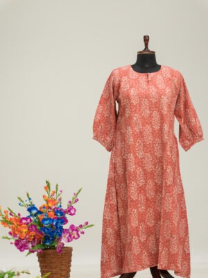 Ethically Made Cotton Maxi Dress with Dabu Print