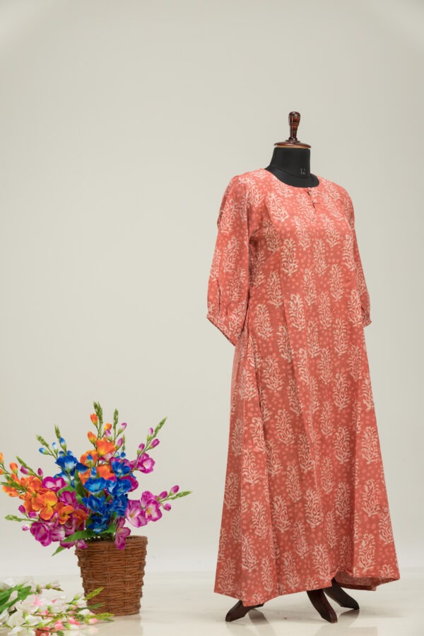 Adrika's Dabu Cotton Long Dress in Earthy Tones