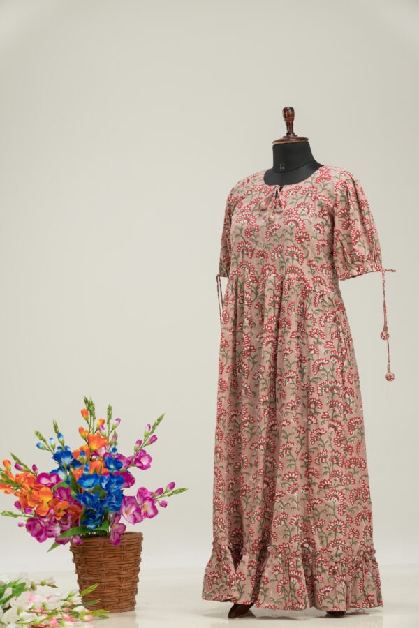 Adrika's Ethnic Cotton Dress: Artisan Hand-Block Design