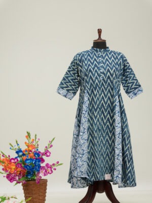 Lightweight cotton long dress with intricate hand-block designs by Adrika