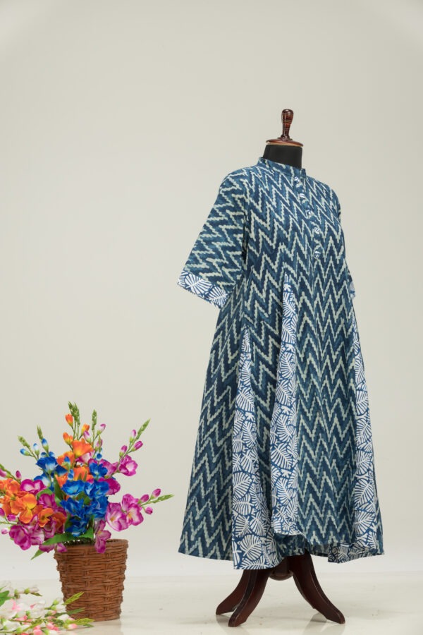 Handmade cotton dress with traditional hand-block print by Adrika
