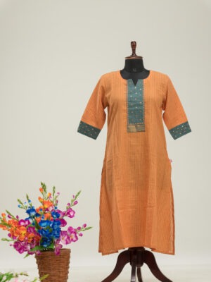 Beautiful Handloom Cotton Kurti with Jamdani Hand Embroidery