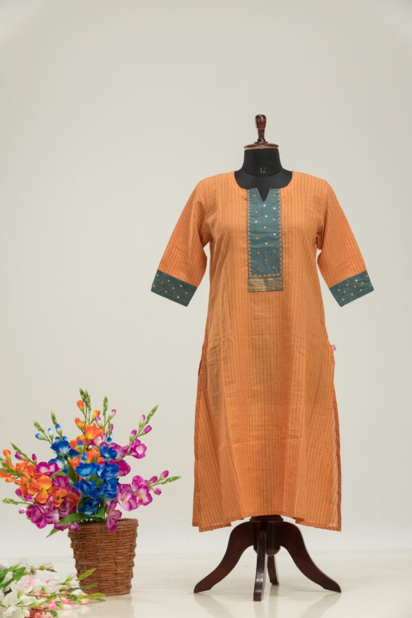 Beautiful Handloom Cotton Kurti with Jamdani Hand Embroidery