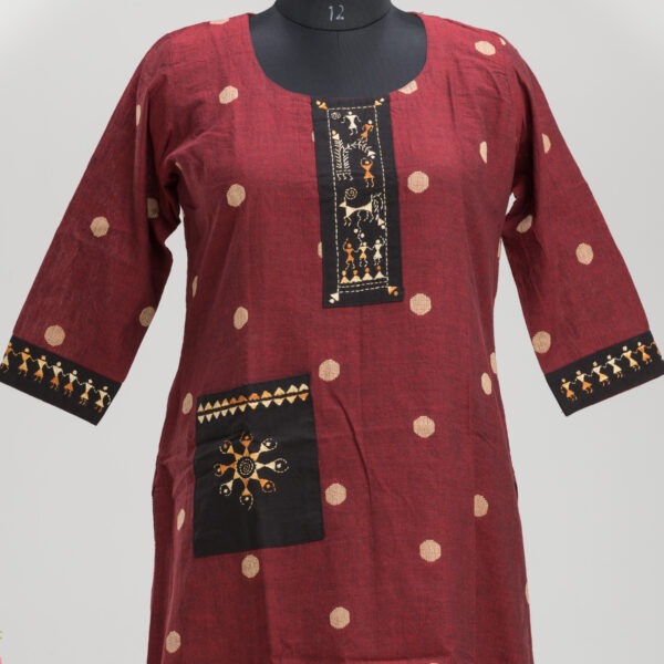 Women's Khadi Cotton Kurti with Hand Embroidery