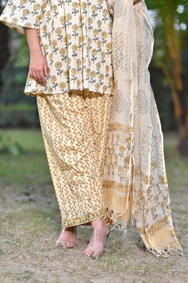 Elegant hand block printed Sanganeri cotton kurti and trousers