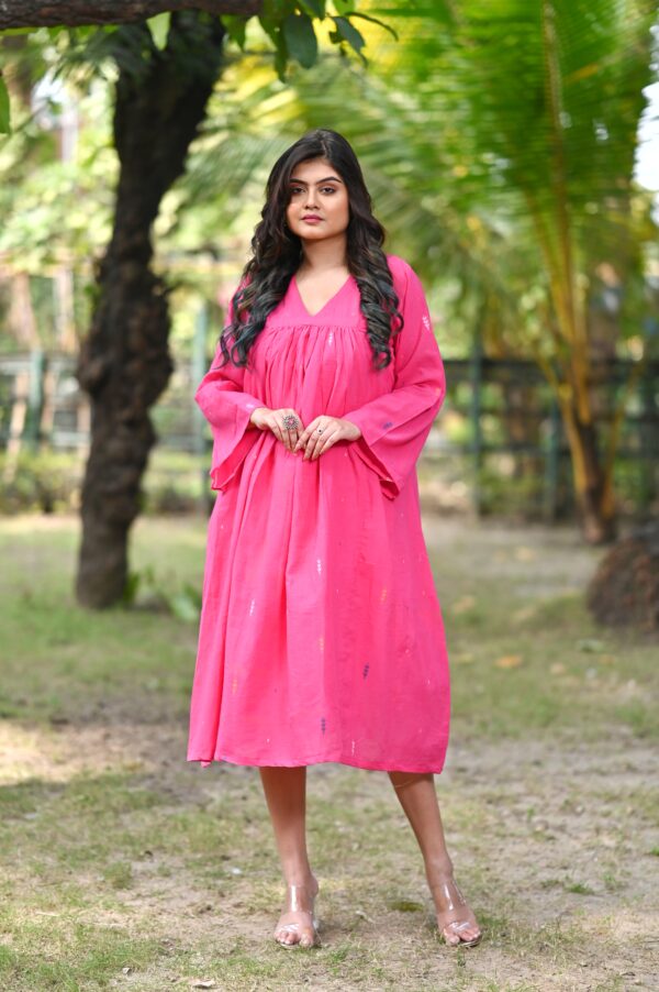 Adrika's Handloom Cotton Dress Featuring Jamdani Weave