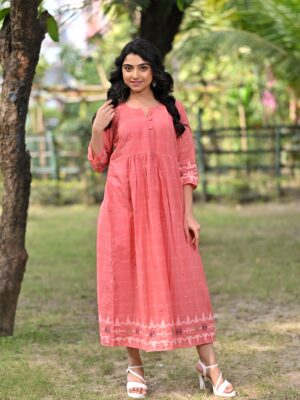 Full-Length View of Adrika’s Handloom Cotton Jamdani Dress