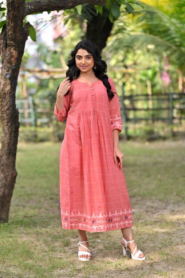 Full-Length View of Adrika’s Handloom Cotton Jamdani Dress
