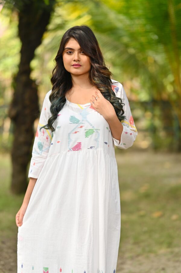 Handcrafted Cotton Jamdani Long Dress by Adrika